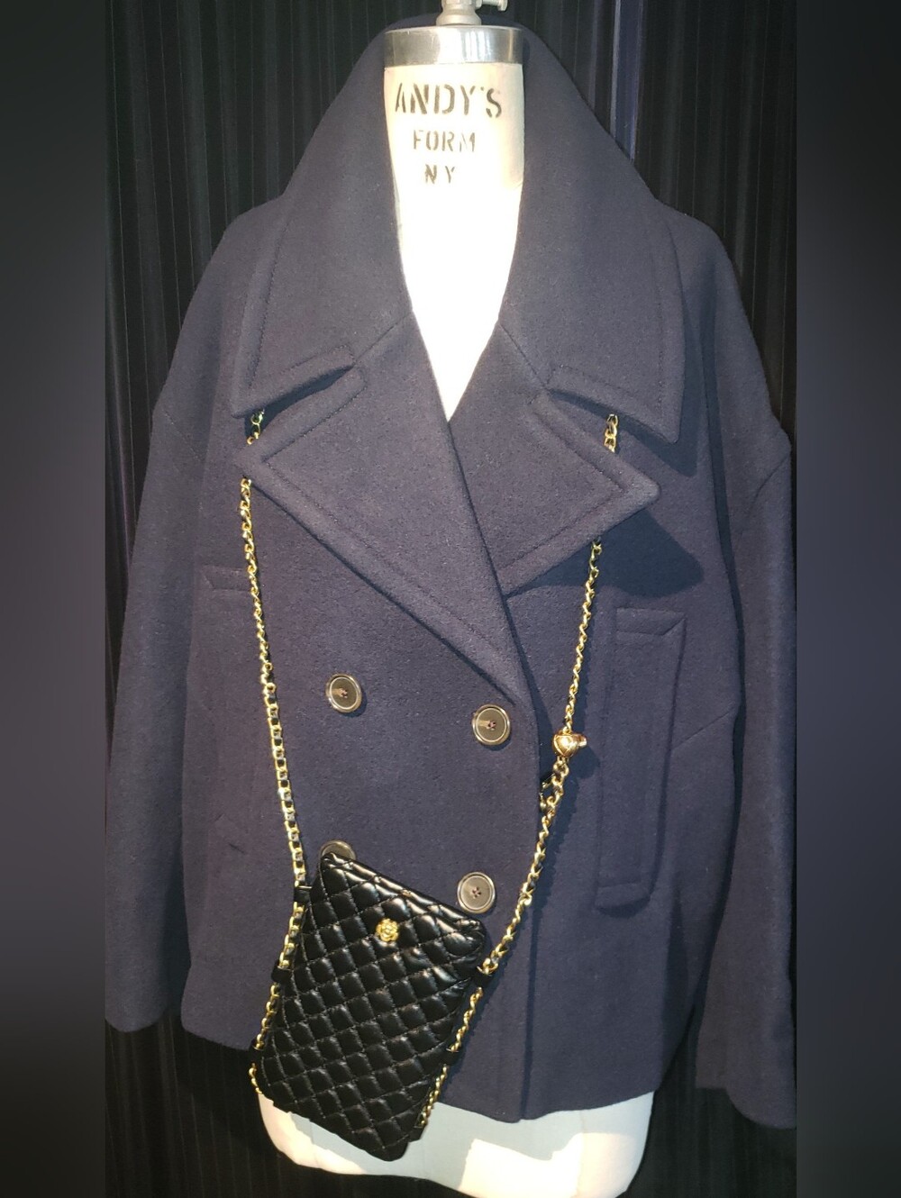 NWT B.R. Navy Blue Huge Lapels Double Breasted Pea Coat Jacket XL